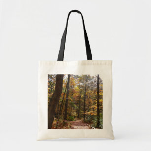 Sonniger Herbstweg im Laurel Hill State Park Tragetasche