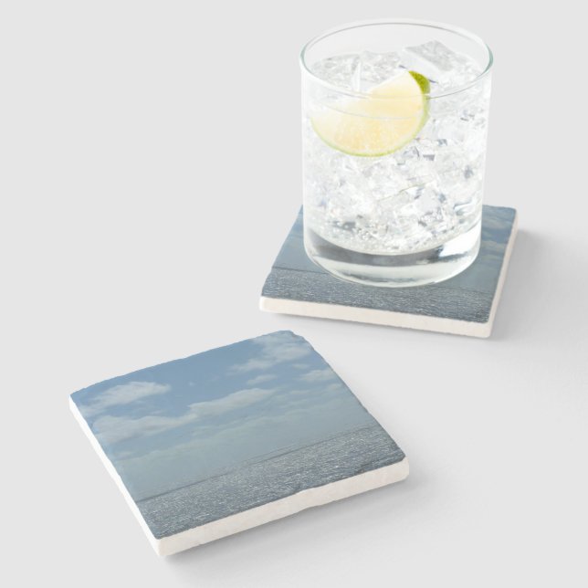 Sonniger karibischer Ozean Steinuntersetzer (Seitenansicht)