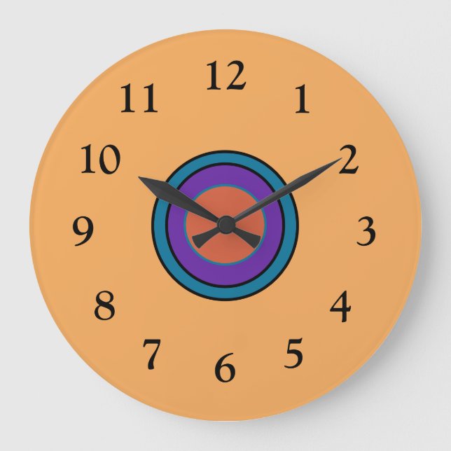 Sonniger Lemon/Gold mit Lila Zentrum Cerice Große Wanduhr (Vorderseite)