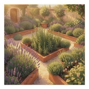 Sonniger Mittelmeer-Kräutergarten Lavendel Rosmari Poster