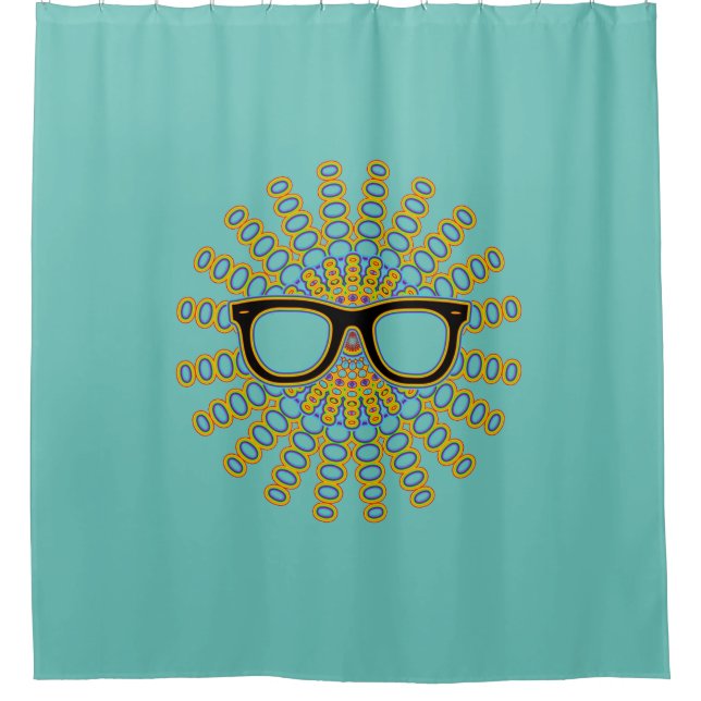 Sonniger Nerd Brille + Ihr Backgr. Ideen Duschvorhang (Vorderseite)