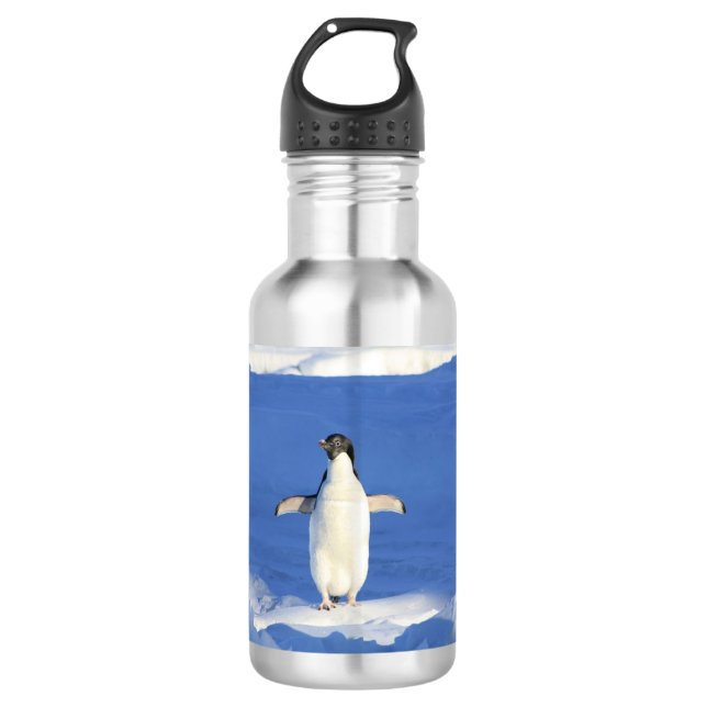 Sonniger Pinguin auf Eis-Foto Edelstahlflasche (Vorderseite)