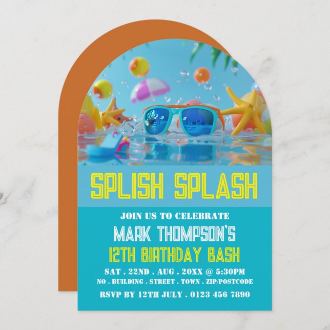 Sonniger Pool, Schwimmbad, Party Einladung (Vorne/Hinten)