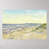 Sonniger Sandstrand und blaues Meer Aquarell
