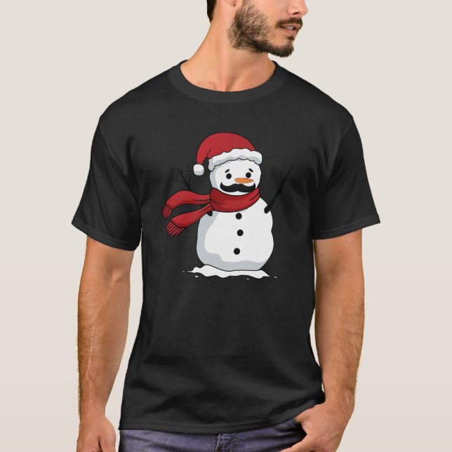 Sonniger Schneemann mit Schnurrbart und Karotte T-Shirt (Vorderseite)