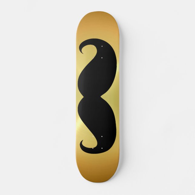 Sonniger schwarzer Schnurrbart auf goldenem Hinter Skateboard (Vorderseite)