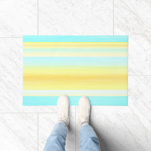 Sonniger Sommer Gelbe Aqua Blaue Wasserfarbe Strei Fußmatte