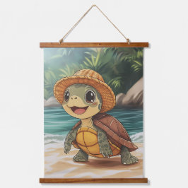 Sonniger Spaziergang: Die Strandschildkröte Wandteppich Mit Holzrahmen
