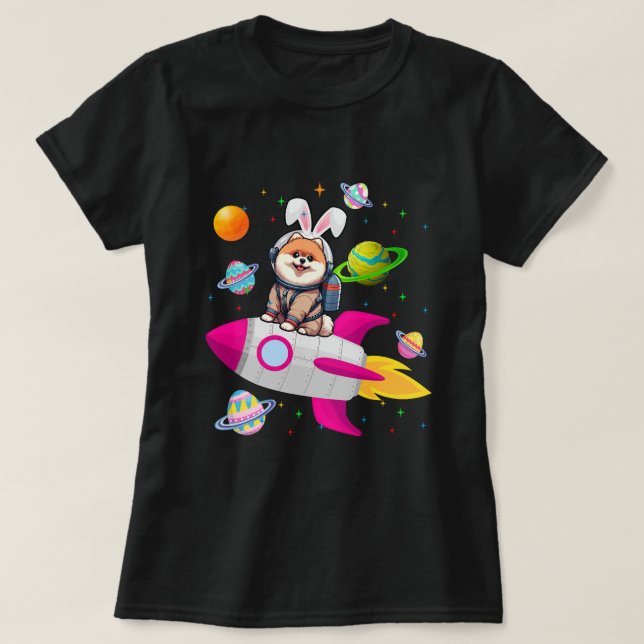 Sonniger Spitz im Weltraumplaneten Osterhundebesit T-Shirt (Design vorne)