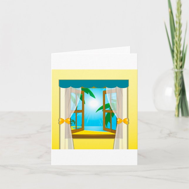Sonniger Strandblick durchs offene Fenster Karte (Von Creator hochgeladen)