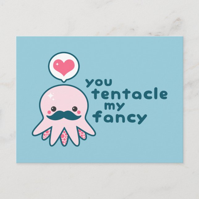 Sonniger Valentinstag Oktopus Feiertagspostkarte (Vorderseite)