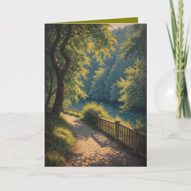 Sonniger Waldweg durch die Bäume Karte (Vorderseite)