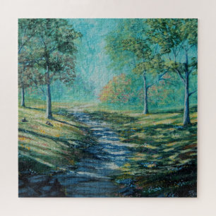 Sonniger, warmer Weg durch den Wald Puzzle