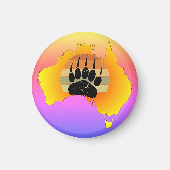 Sonniges Australien Karte Bär mit Retro Sunset Magnet (Vorne)