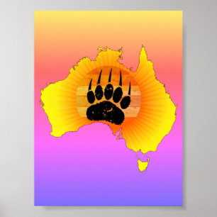 Sonniges Australien Karte Bär mit Retro Sunset Poster