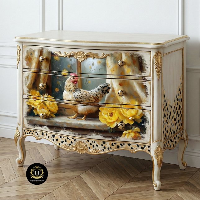 Sonniges Bauernhaus Huhn Gelbe Rosen Dekoupage Seidenpapier (Von Creator hochgeladen)