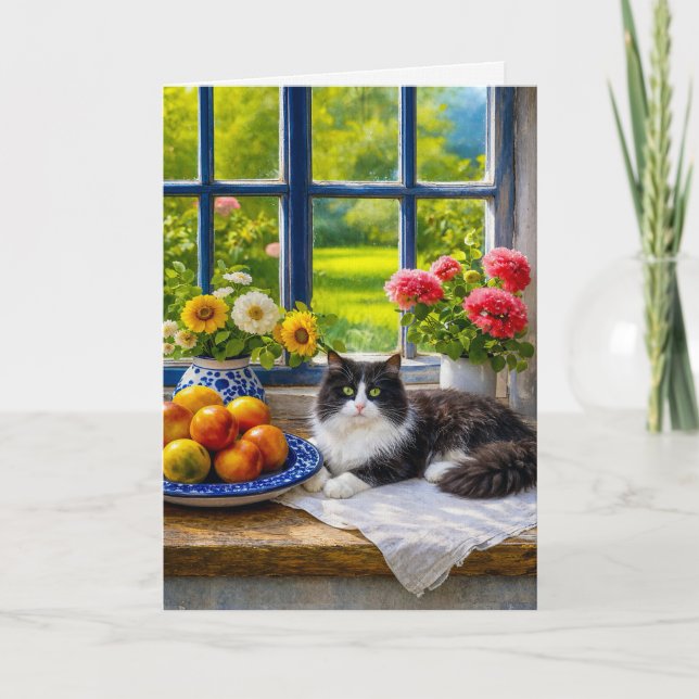 Sonniges Fenster, Katze  Karte (Vorderseite)