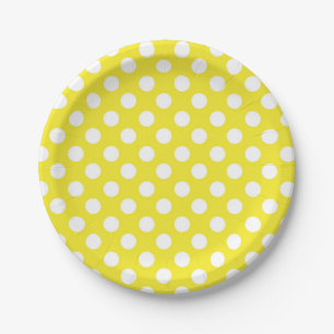 Sonniges Gelb & Weiß Polka Dots Geburtstagsparty Pappteller