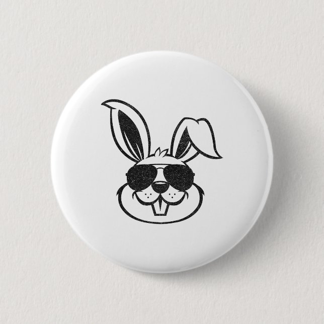 Sonniges Gesicht mit Sungles Rabbit Osterjungs Män Button (Vorderseite)
