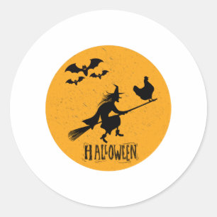 Sonniges Halloween, Chicken Rides Shotgun Hexenkam Runder Aufkleber