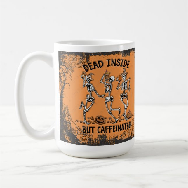 Sonniges Halloween Fall Skeleton Dead Inside Kaffeetasse (Links)