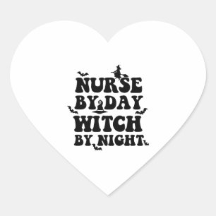 Sonniges Halloween Nurse by Day Hexe by Night 2 Herz-Aufkleber
