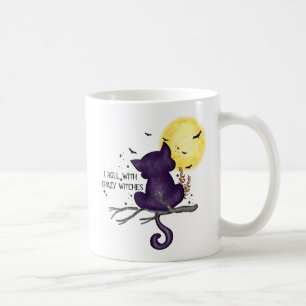 Sonniges Halloween Schwarze Katze und magischer Mo Kaffeetasse