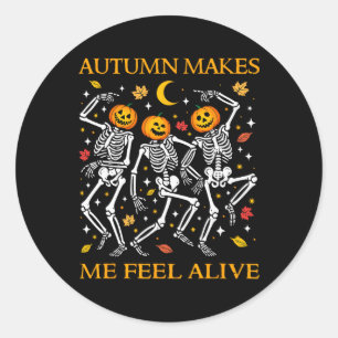 Sonniges Halloween tanzende Skelette Herbst Runder Aufkleber