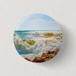 Sonniges Meer mit donnernden Wellen Button