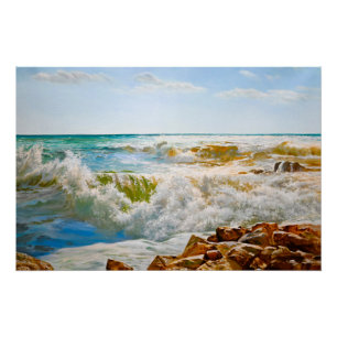 Sonniges Meer mit donnernden Wellen Poster