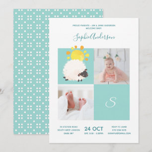 Sonniges Schaf • Alphabet Monogramm Süße Babyparty Einladung
