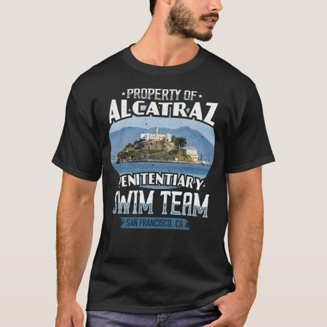 Sonniges Schwimmen Alcatraz Schwimmbad lustige Kre T-Shirt (Vorderseite)
