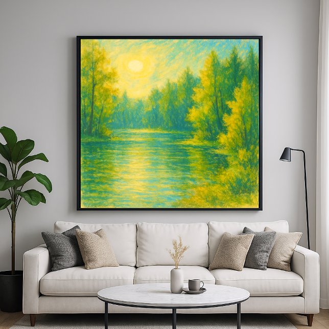 Sonniges Seeufer Landschaft - Pastellfarben Poster (Von Creator hochgeladen)
