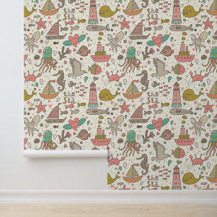 Sonniges Sommermuster mit Schiffen Tapete