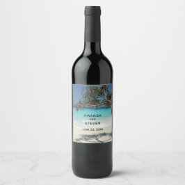 Sonniges Tropical Beach Ocean Paradise Hochzeit Weinetikett