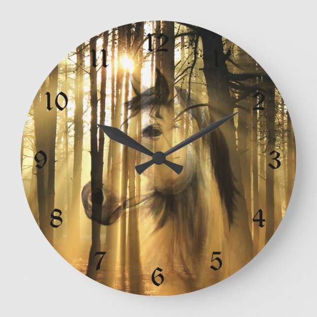 Sonniges Waldpferd Große Wanduhr (Vorderseite)