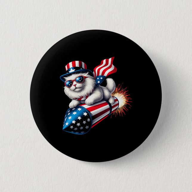 Sonntag, 4. Juli Patriotische Katzenrakete mit Fir Button (Vorderseite)