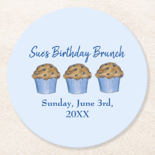Sonntag Frühstück Brunch Party Blueberry Muffin Runder Pappuntersetzer