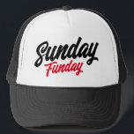 Sonntag Funday cooler LKW-Hut Truckerkappe<br><div class="desc">Sonntag Funday cool LKW Hut mit Zitat. Maßgeschneiderte Baseballkappe mit Skripttypografie. Stilvolles Handschrift-Design. Erhältlich in verschiedenen Farben. Fügen Sie optional Ihr eigenes inspirierendes Zitat oder Sprichwort hinzu. Spaß Geburtstag Geschenk Idee für Freunde und Familie.</div>