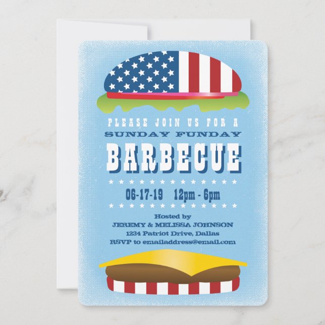 Sonntag Funday Patriotic Burger Barbecue Einladung (Vorderseite)