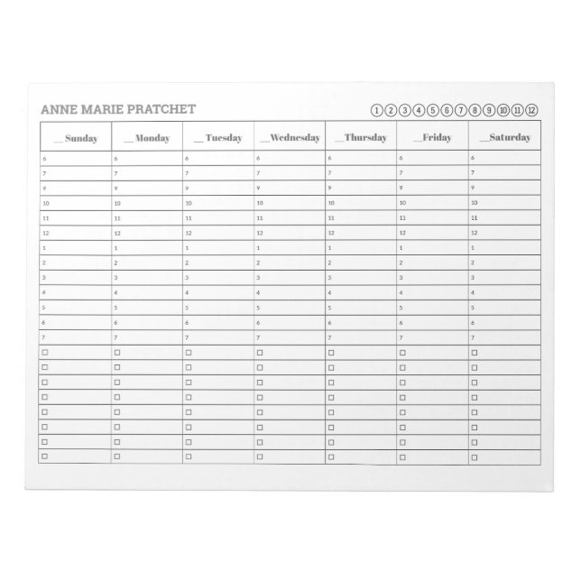 SONNTAG Start Weekly Termin Termine Aufgaben Notizblock (Vorderseite)