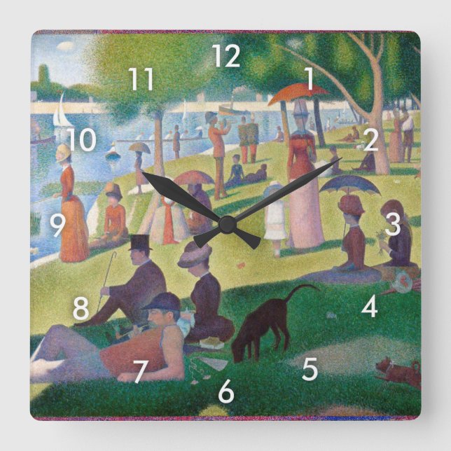 Sonntagnachmittag in La Grande Jatte, Seurat Quadratische Wanduhr (Vorderseite)