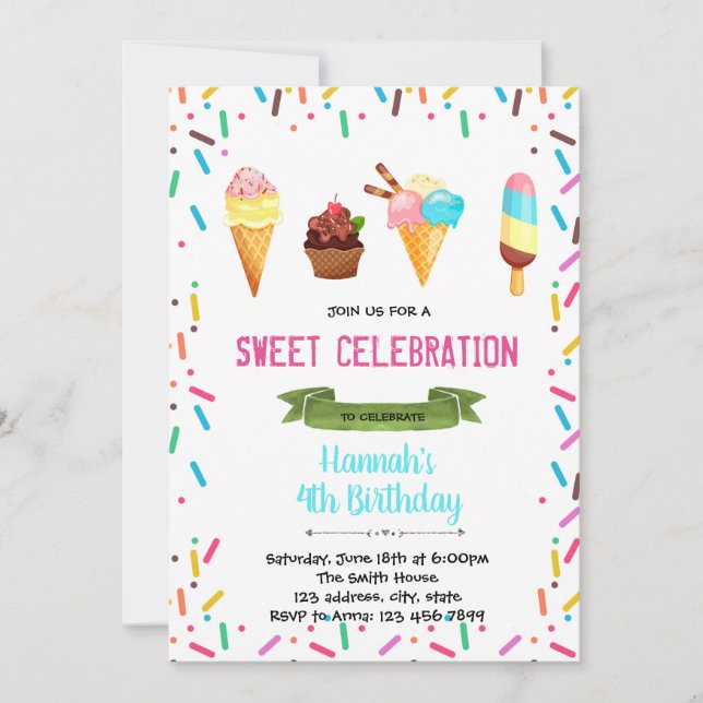 Sonntags-Eiscremebecher-Party-Geburtstagseinladung Einladung (Vorderseite)