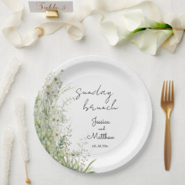 Sonntagsbrunch Dusty Sage Green Blume Hochzeit Pappteller