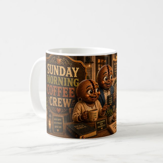 Sonntagsmorgen-Kaffee-Crew Kaffeetasse (Vorderseite Links)