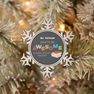 Sonntagsschullehrer Lehrtag, Phantastisch Schneeflocken Zinn-Ornament