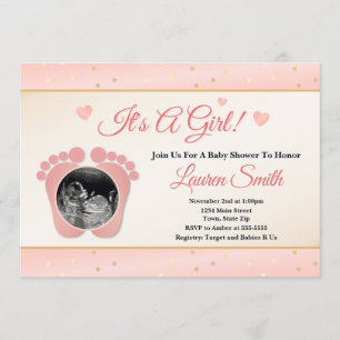 Sonogram Baby Shower Invitation Girl, rosa Zehen Einladung