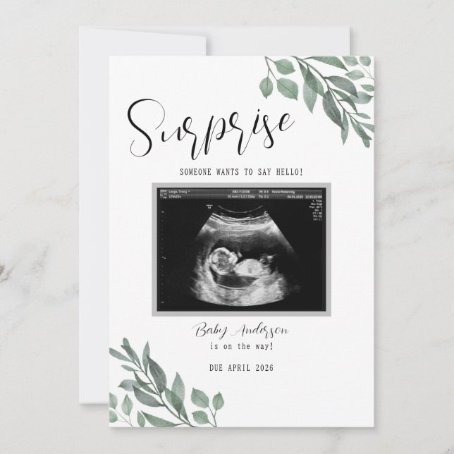 Sonogram Neutral Green Card Baby Announcement Ankündigung (Vorderseite)
