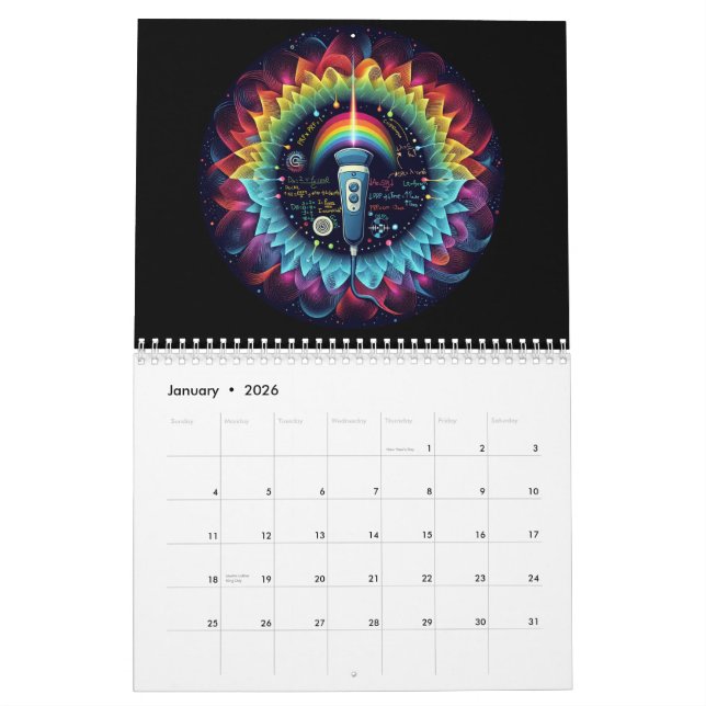 Sonographisch-farbige Ultraschallwellen-Physik Kalender (Jan 2026)