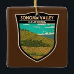 Sonoma Valley California Art Vintag Keramikornament<br><div class="desc">Sonoma Valley im Vektorart Stil. Sonoma Landkreis ist eine große Weinbauregion nördlich von San Francisco. Hunderte von Weinbergen,  von kleinen,  familiengeführten Anwesen bis hin zu internationalen Weingütern,  sind Set inmitten der sanften Hügel und Täler.</div>